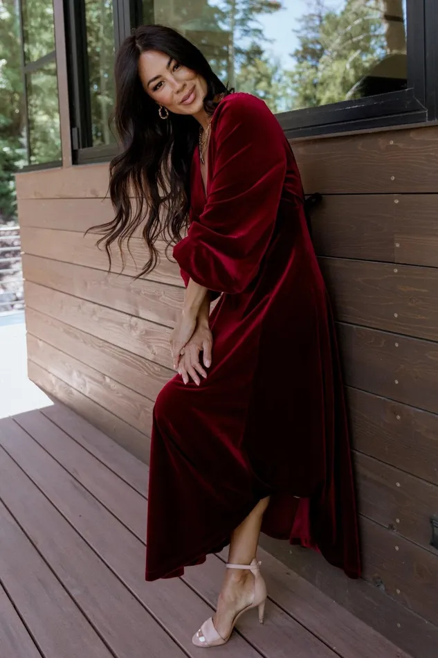 Adelita Velvet Maxi Dress Merlot Women Baltic Born Wedding Guest