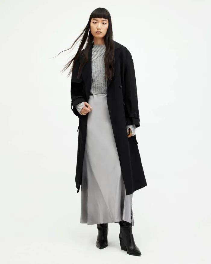 Amos 2In1 Satin Maxi Dress Grey Marl Women AllSaints Dresses