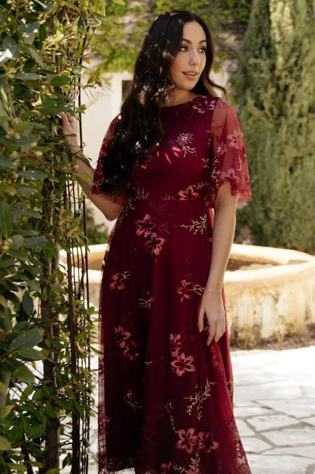 Arabella Embroidered Tulle Maxi Dress Burgundy Floral Women Baltic Born Tulle Styles Arabella Embroidered Tulle Maxi Dress Burgundy Floral Women Baltic Born Tulle Styles