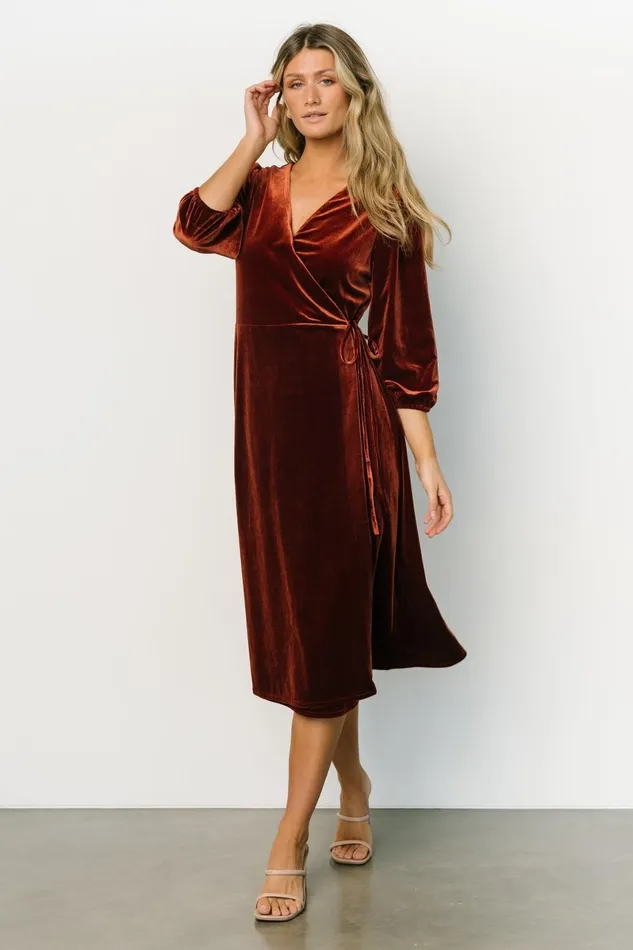 Beckinsale Velvet Wrap Dress Cinnamon Women Baltic Born Midi Dresses