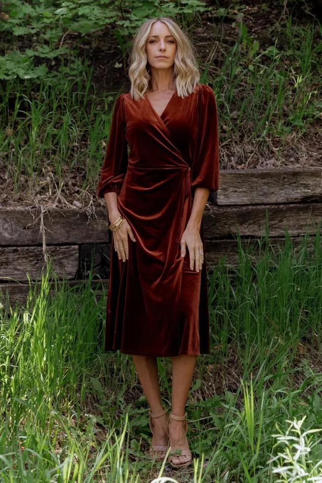 Beckinsale Velvet Wrap Dress Cinnamon Women Baltic Born Midi Dresses