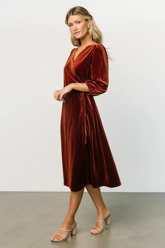 Beckinsale Velvet Wrap Dress Cinnamon Women Baltic Born Midi Dresses