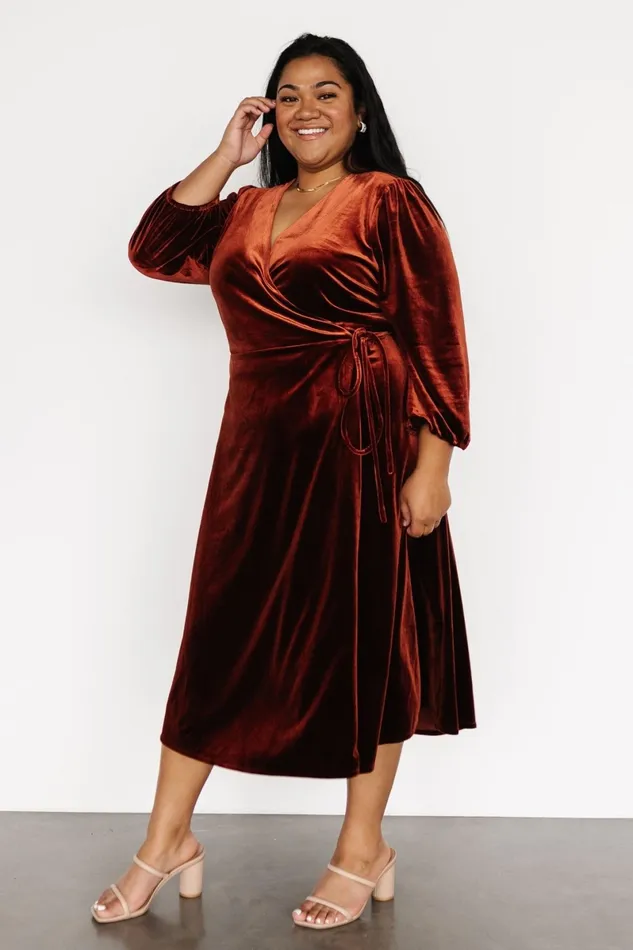Beckinsale Velvet Wrap Dress Cinnamon Women Baltic Born Midi Dresses