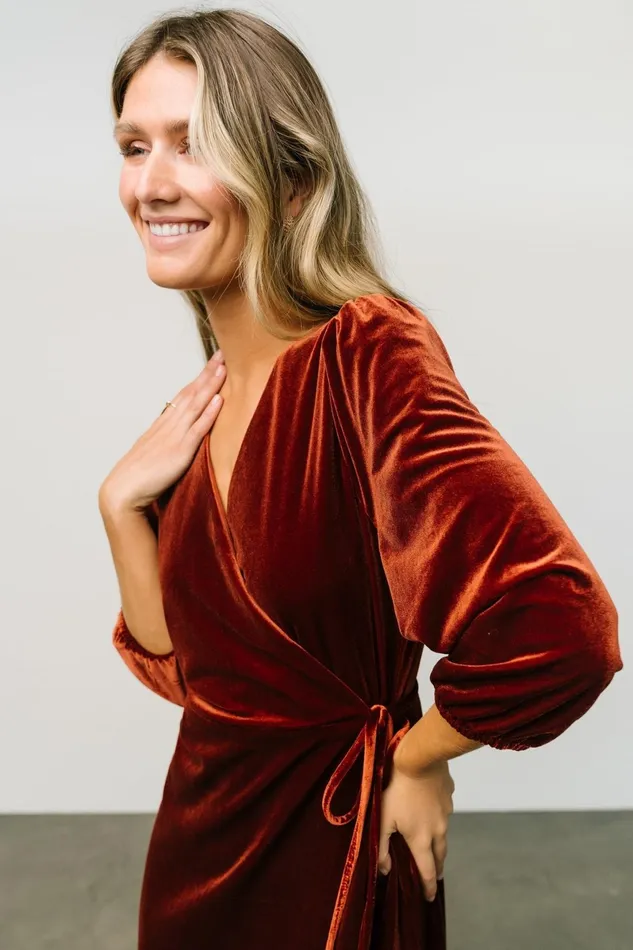 Beckinsale Velvet Wrap Dress Cinnamon Women Baltic Born Midi Dresses