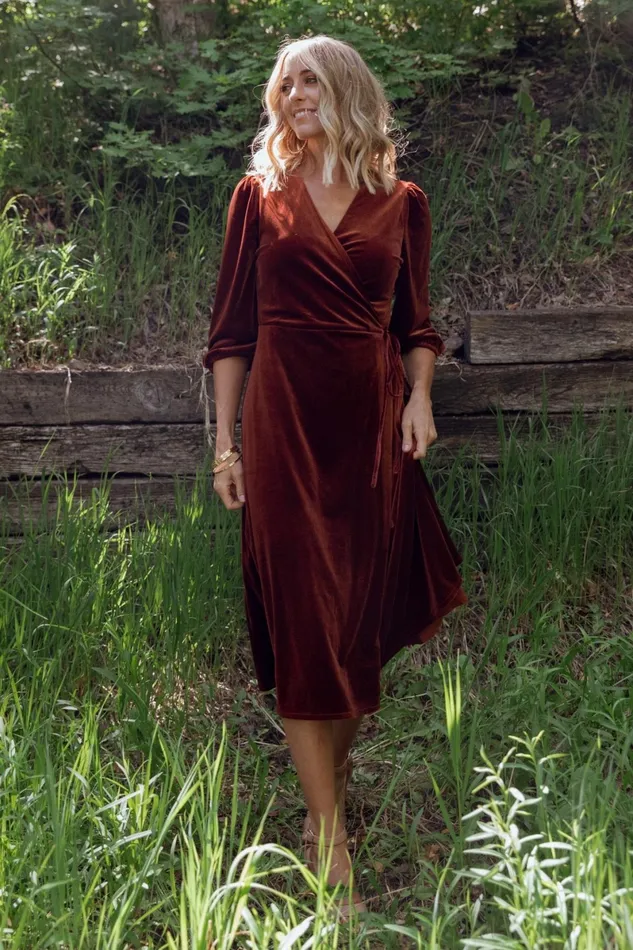 Beckinsale Velvet Wrap Dress Cinnamon Women Baltic Born Midi Dresses