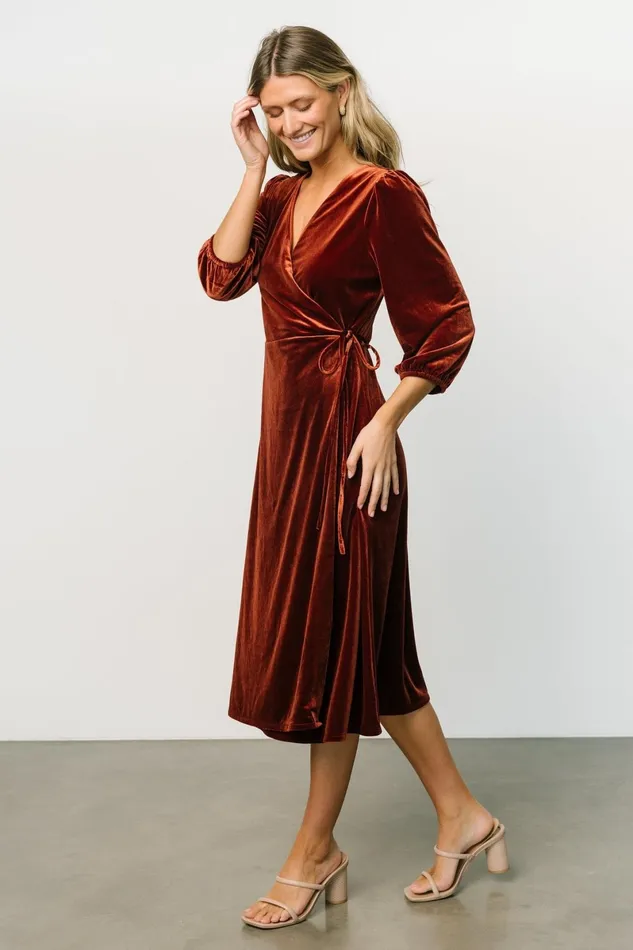 Beckinsale Velvet Wrap Dress Cinnamon Women Baltic Born Midi Dresses
