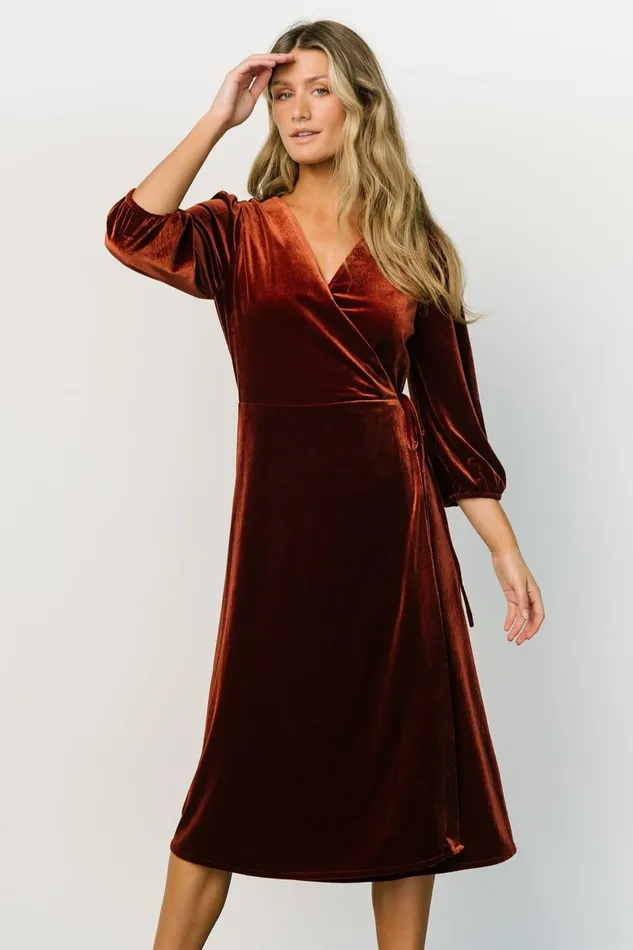 Beckinsale Velvet Wrap Dress Cinnamon Women Baltic Born Midi Dresses