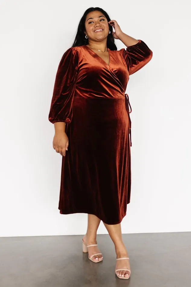 Beckinsale Velvet Wrap Dress Cinnamon Women Baltic Born Midi Dresses