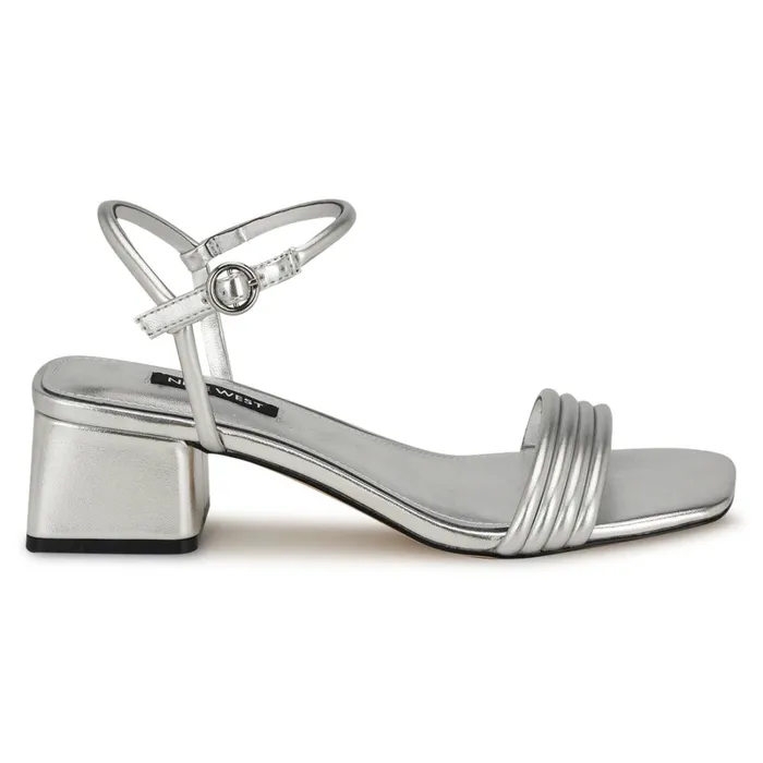 Bernise Block Heel Sandals Silver Women Nine West Dress