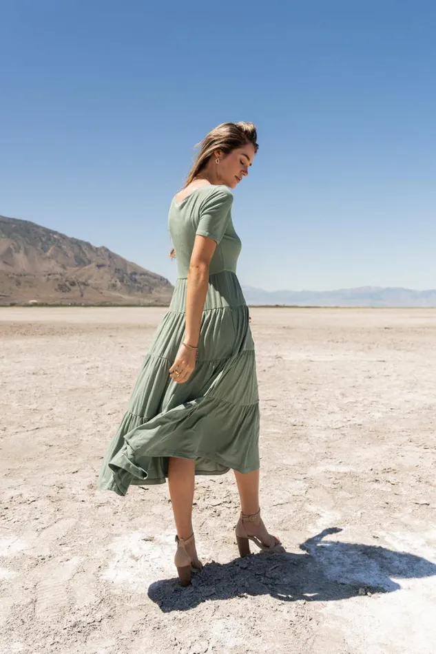 Bohme Dresses McKayla Tiered Dress In Sage Sage 8211 Women Bohme Dresses McKayla Tiered Dress In Sage Sage 8211 Women