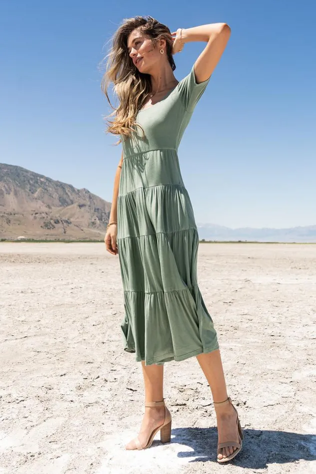 Bohme Dresses McKayla Tiered Dress In Sage Sage 8211 Women Bohme Dresses McKayla Tiered Dress In Sage Sage 8211 Women