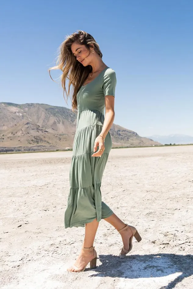 Bohme Dresses McKayla Tiered Dress In Sage Sage 8211 Women Bohme Dresses McKayla Tiered Dress In Sage Sage 8211 Women