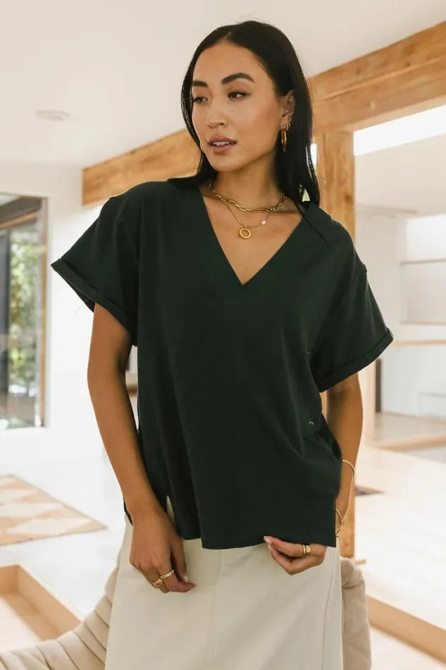 Bohme Tees and Tanks Logan Contrast Top In Hunter Green 8211 FINAL SALE Hunter Green 8211 Women Bohme Tees and Tanks Logan Contrast Top In Hunter Green 8211 FINAL SALE Hunter Green 8211 Women