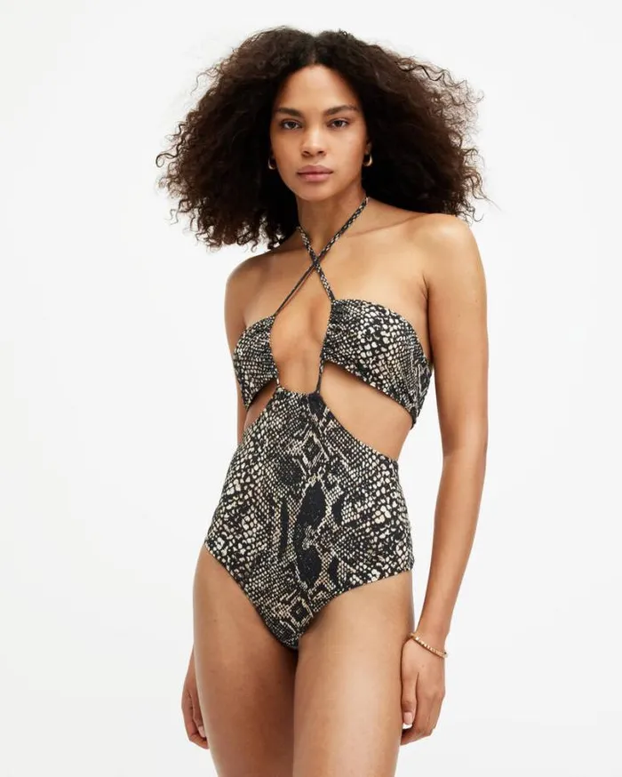Cody Adjustable Snake Print Swimsuit Waimea Black Women AllSaints Swimwear and Beachwear Cody Adjustable Snake Print Swimsuit Waimea Black Women AllSaints Swimwear and Beachwear
