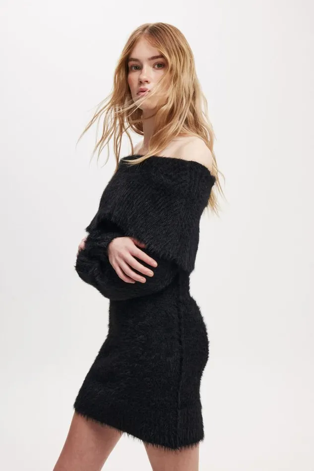 Cotton On Dresses Faux Off Shoulder Sweater Dress Black 8211 Women