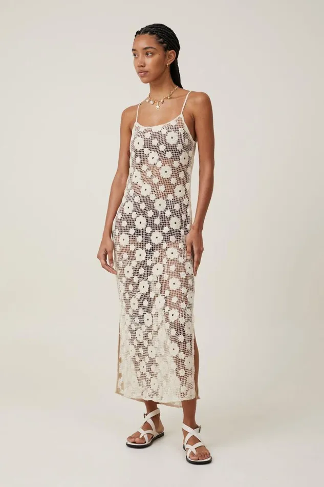 Cotton On Dresses Flower Crochet Maxi Dress Ecru 8211 Women