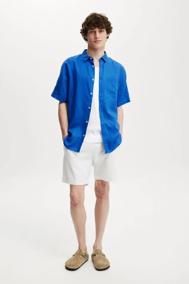Cotton On Shirts and Polos Linen Short Sleeve Shirt Cobalt 8211 Men Cotton On Shirts and Polos Linen Short Sleeve Shirt Cobalt 8211 Men