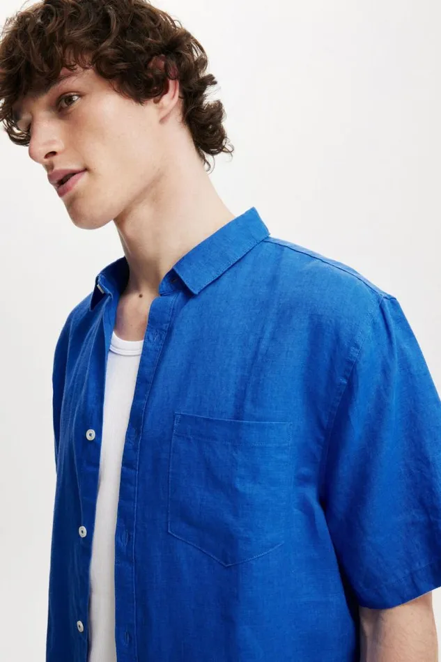 Cotton On Shirts and Polos Linen Short Sleeve Shirt Cobalt 8211 Men Cotton On Shirts and Polos Linen Short Sleeve Shirt Cobalt 8211 Men