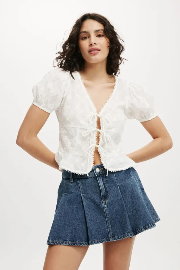 Cotton On Skirts Pleated Denim Mini Skirt Blue Dusk 8211 Women