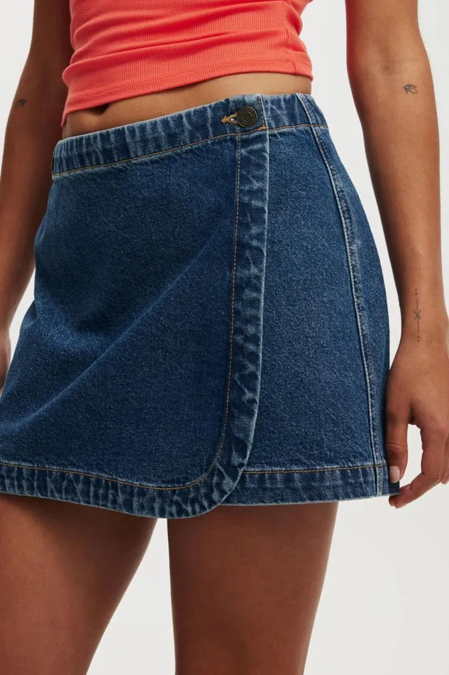 Cotton On Skirts Wrapped Denim Mini Skirt Nordic Blue 8211 Women