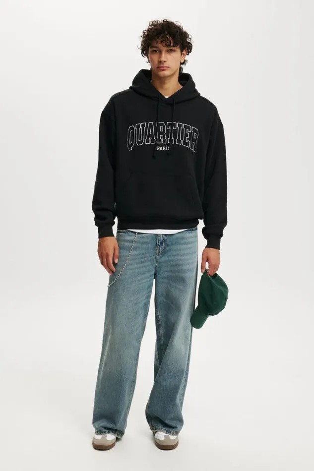 Cotton On Sweats and Hoodies Box Fit Graphic Hoodie Black Quartier Collegiate 8211 Men Cotton On Sweats and Hoodies Box Fit Graphic Hoodie Black Quartier Collegiate 8211 Men