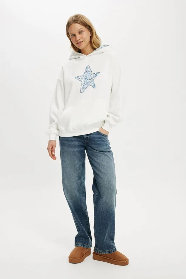 Cotton On SweatsandHoodies Classic Hoodie With Liberty Fabric Graphic Starwhite 8211 Women