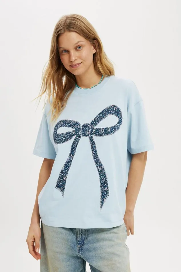 Cotton On Tops Boxy Tee Made With Liberty Fabric GraphicTrims Copper Dance B Bow Antarctic Blue 8211 Women