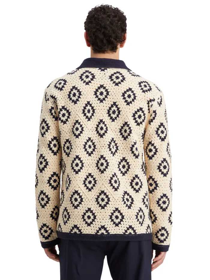 Crochet Knitted Shirt Long Sleeves Parchment Geo Flower Men Scotch and Soda Knitwear Crochet Knitted Shirt Long Sleeves Parchment Geo Flower Men Scotch and Soda Knitwear