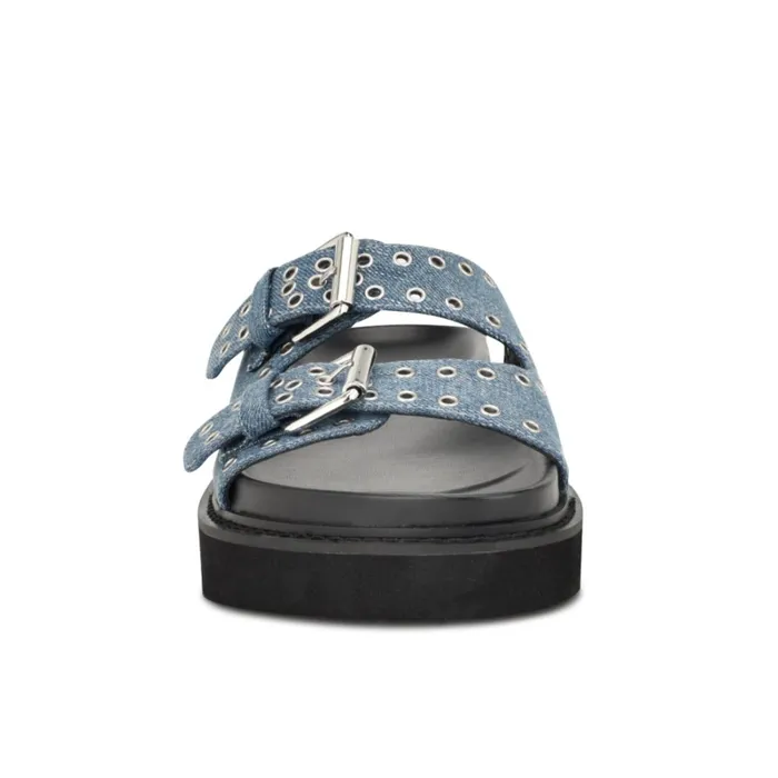 Eleny Buckle Slide Sandals Denim Women Nine West Casual Eleny Buckle Slide Sandals Denim Women Nine West Casual