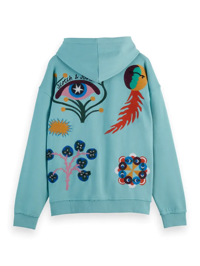 EMBROIDERY ARTWORK HOODIE Pacific Blue Men Scotch and Soda Sweatshirts and Hoodies EMBROIDERY ARTWORK HOODIE Pacific Blue Men Scotch and Soda Sweatshirts and Hoodies
