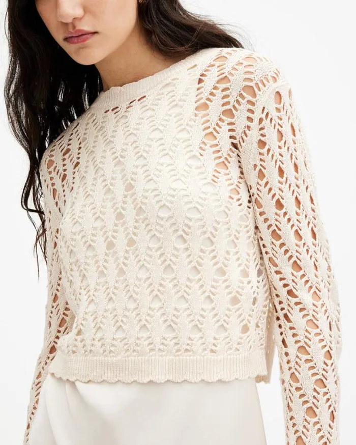 Erin 2In1 Crochet Sweater Maxi Dress Cream White Women AllSaints Dresses