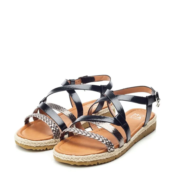 Flat Sandals Women Moda In Pelle Nanccey Black Porvair Flat Sandals Women Moda In Pelle Nanccey Black Porvair