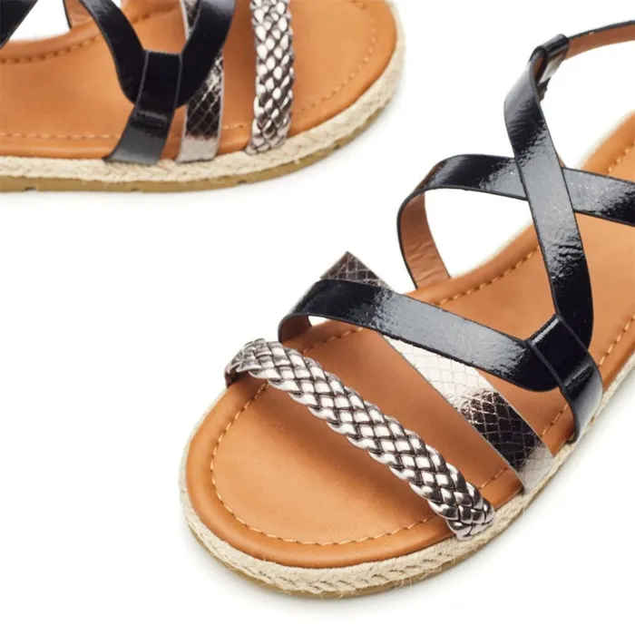 Flat Sandals Women Moda In Pelle Nanccey Black Porvair Flat Sandals Women Moda In Pelle Nanccey Black Porvair