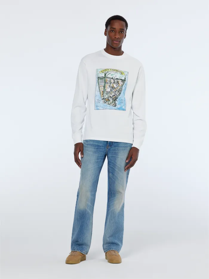 Front Artwork Relaxed Fit Long Sleeve Tshirt White Men Scotch and Soda Sweatshirts and Hoodies