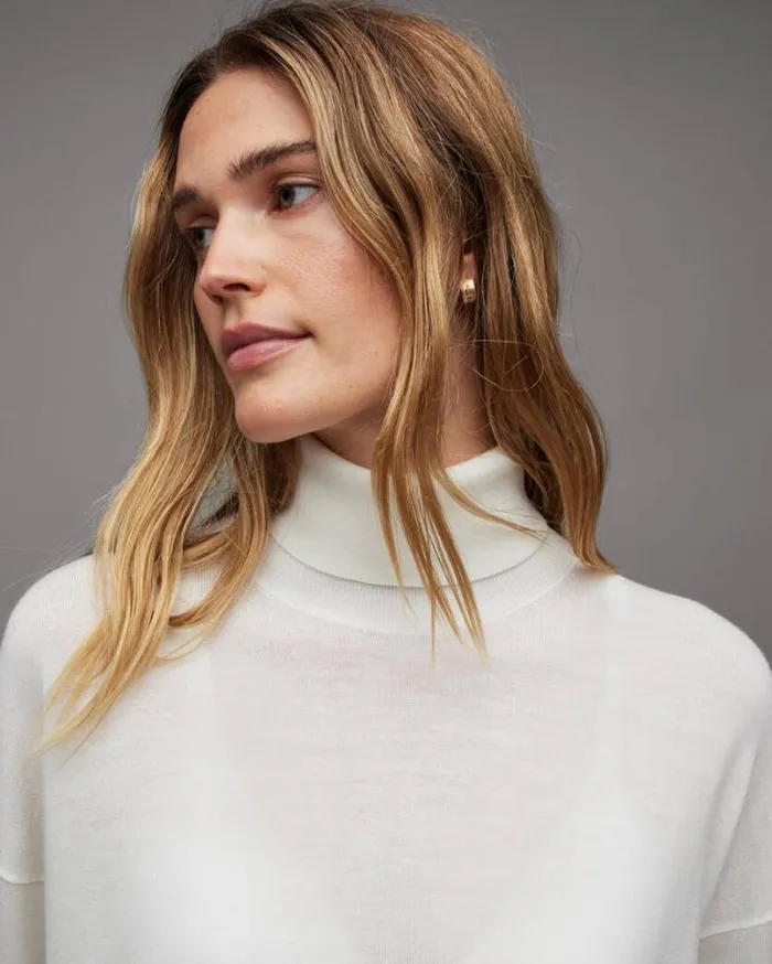 Gala Roll Neck Relaxed Merino Sweater Chalk White Women AllSaints Sweaters