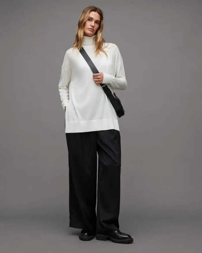 Gala Roll Neck Relaxed Merino Sweater Chalk White Women AllSaints Sweaters
