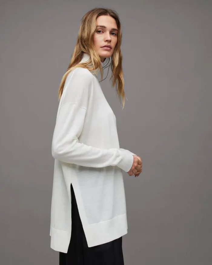 Gala Roll Neck Relaxed Merino Sweater Chalk White Women AllSaints Sweaters