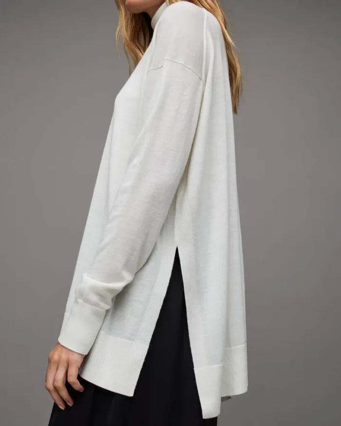 Gala Roll Neck Relaxed Merino Sweater Chalk White Women AllSaints Sweaters