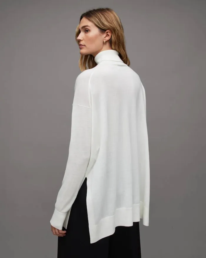 Gala Roll Neck Relaxed Merino Sweater Chalk White Women AllSaints Sweaters