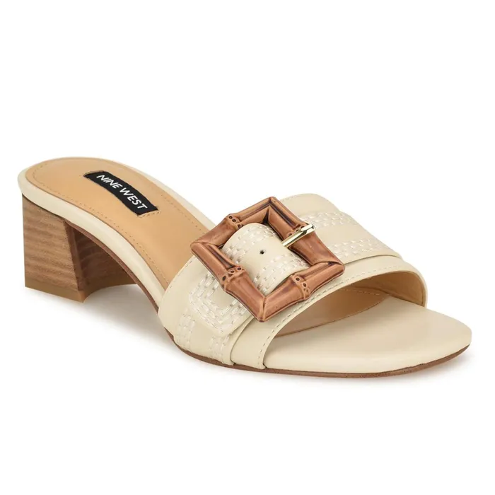 Garta Buckle Slide Sandals Chic Cream Women Nine West Heeled Garta Buckle Slide Sandals Chic Cream Women Nine West Heeled