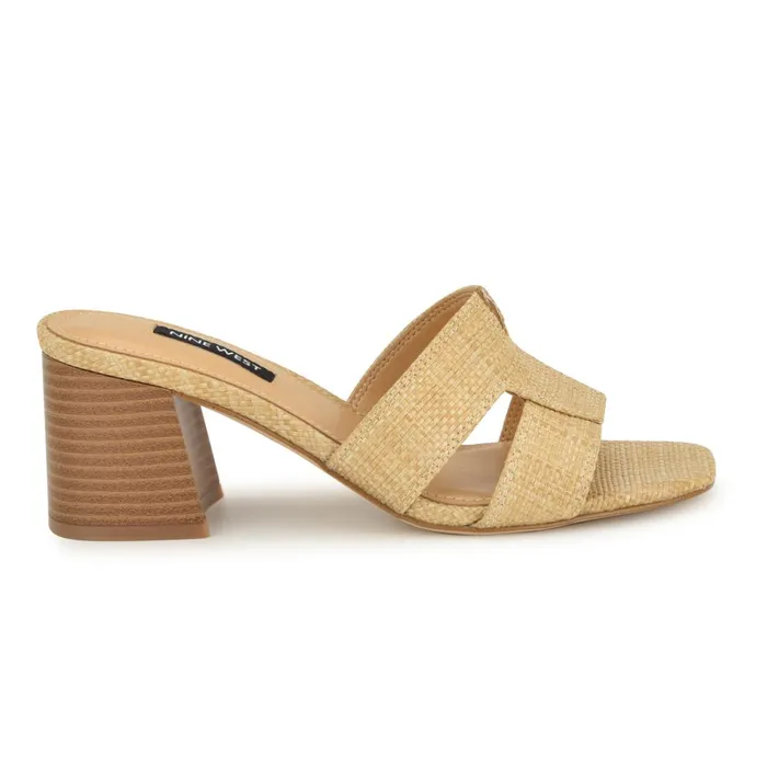 Griselda Block Heel Sandals Light Natural Raffia Women Nine West Dress