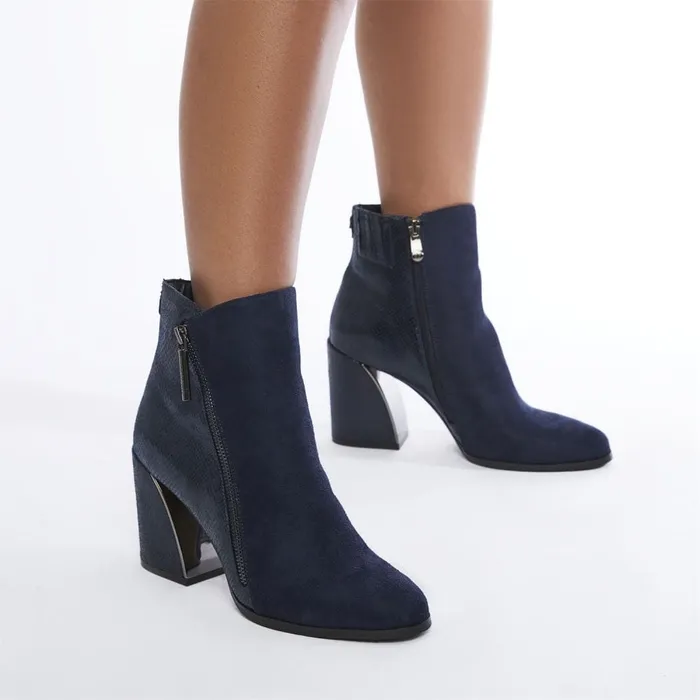 Heeled And Wedge Boots Women Moda In Pelle Amy Navy Alcantara