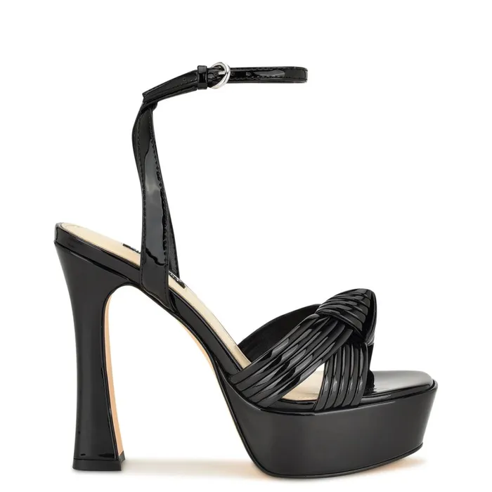 Irna Platform Ankle Strap Knotted Sandals Black Patent Women Nine West Dress