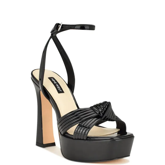 Irna Platform Ankle Strap Knotted Sandals Black Patent Women Nine West Dress Irna Platform Ankle Strap Knotted Sandals Black Patent Women Nine West Dress