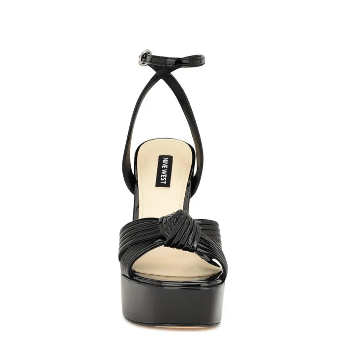 Irna Platform Ankle Strap Knotted Sandals Black Patent Women Nine West Dress Irna Platform Ankle Strap Knotted Sandals Black Patent Women Nine West Dress