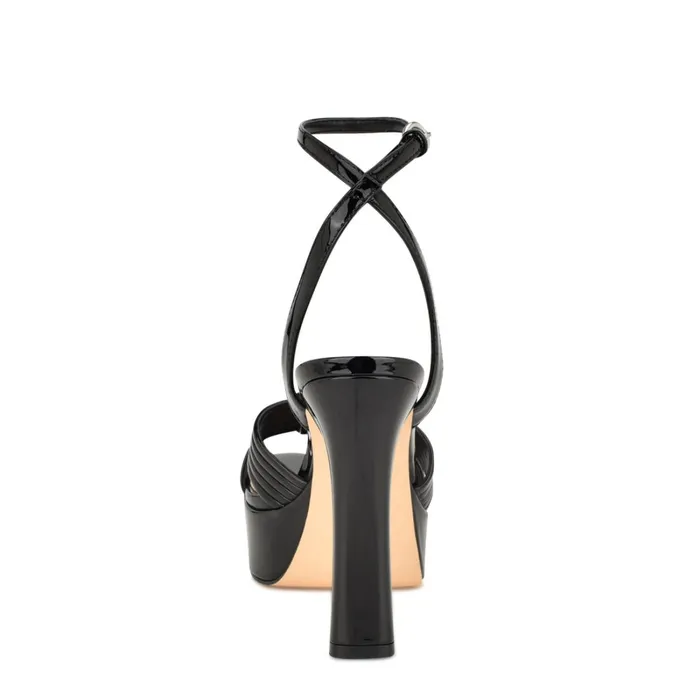 Irna Platform Ankle Strap Knotted Sandals Black Patent Women Nine West Dress Irna Platform Ankle Strap Knotted Sandals Black Patent Women Nine West Dress