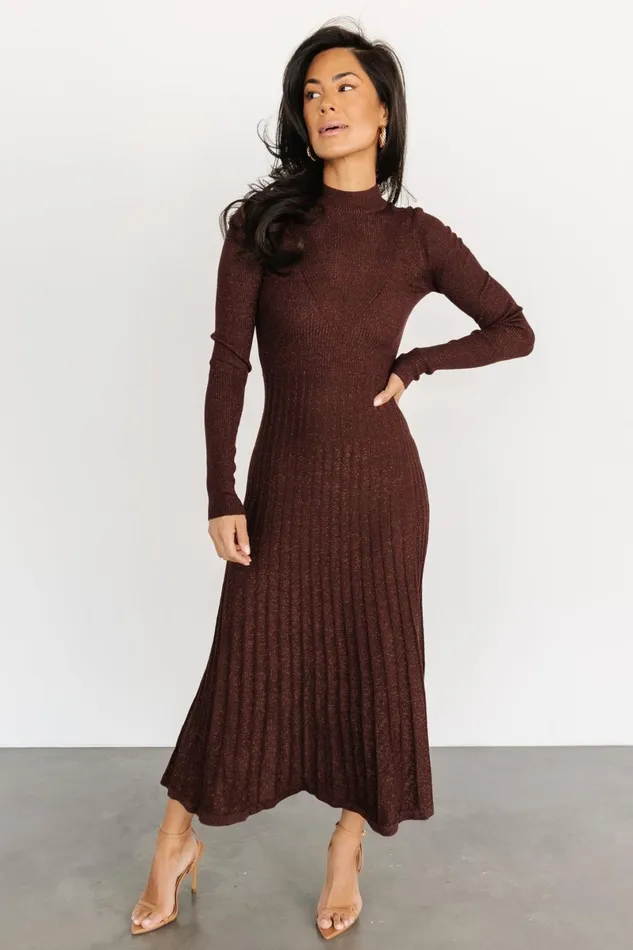 Jamelia Pleated Sweater Dress Brown Gold Women Baltic Born Maxi Dresses