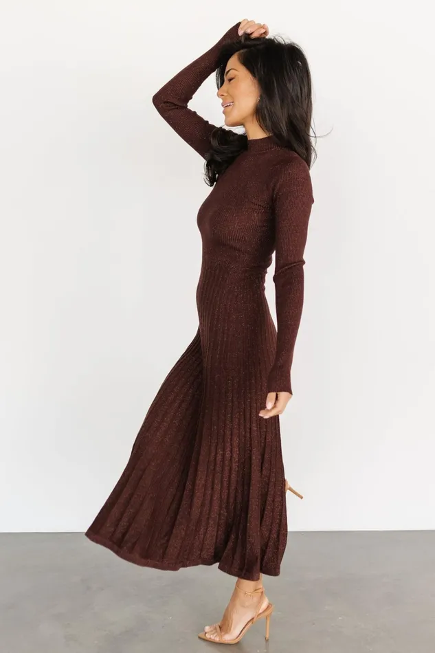 Jamelia Pleated Sweater Dress Brown Gold Women Baltic Born Maxi Dresses