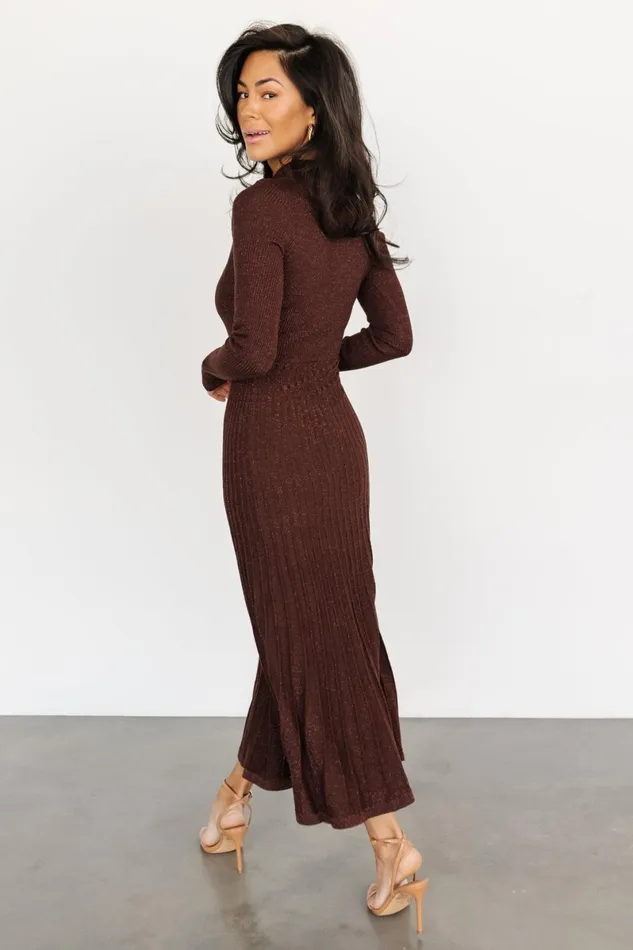 Jamelia Pleated Sweater Dress Brown Gold Women Baltic Born Maxi Dresses