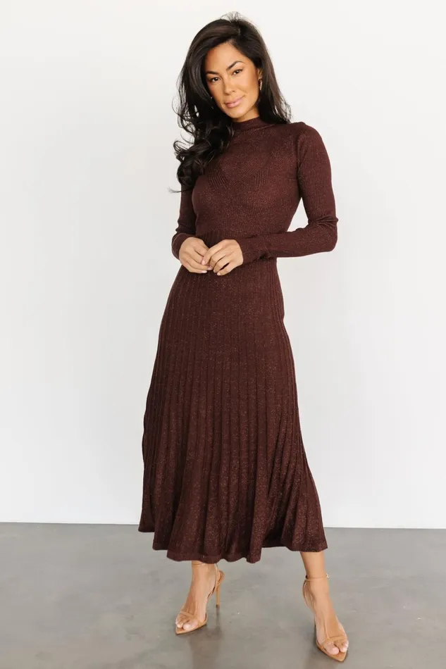Jamelia Pleated Sweater Dress Brown Gold Women Baltic Born Maxi Dresses
